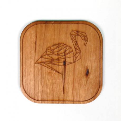 Dessous de verre bois Flamant rose